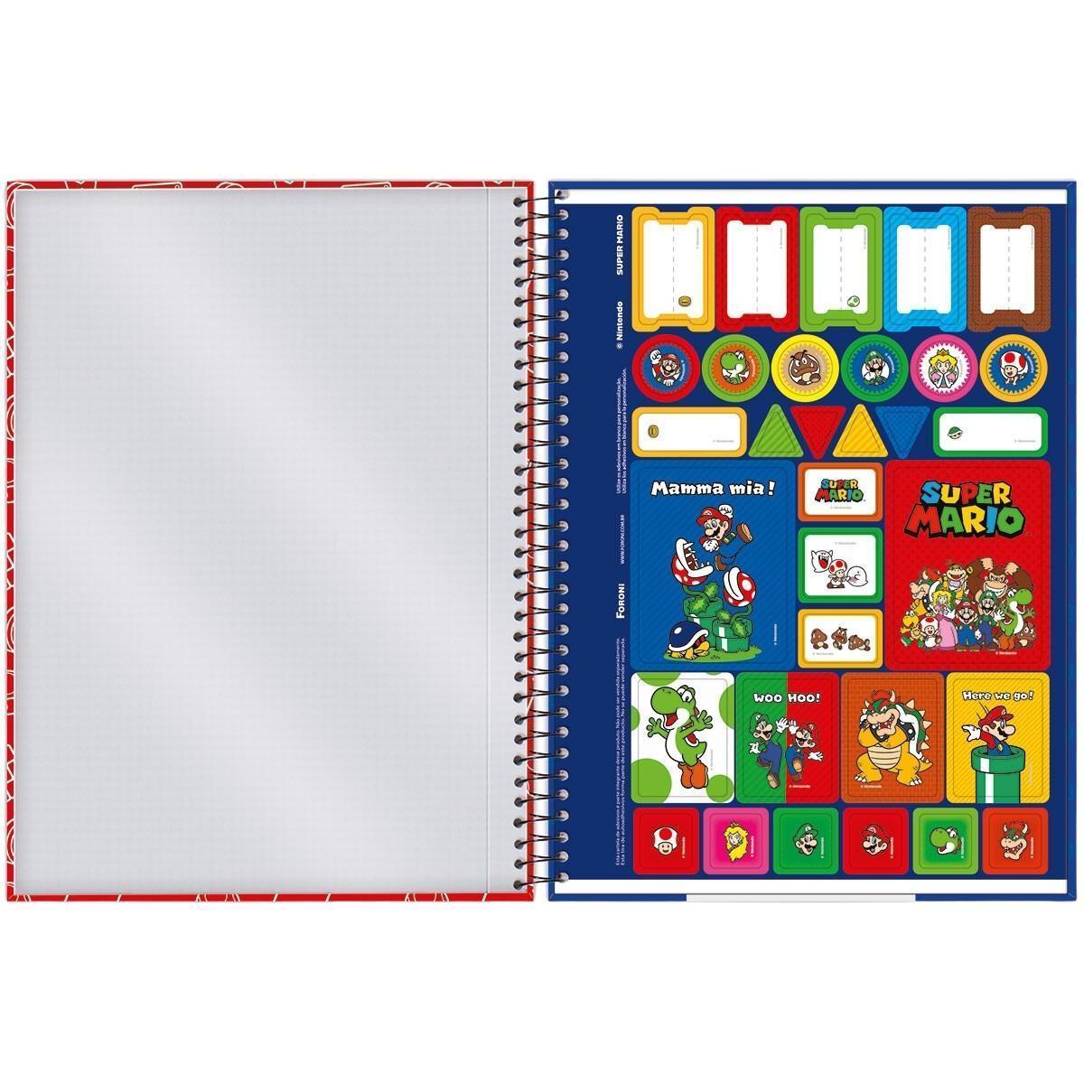 Miniatura Caderno Super Mario Bros Capa Dura Espiral 1 Matéria Escolar