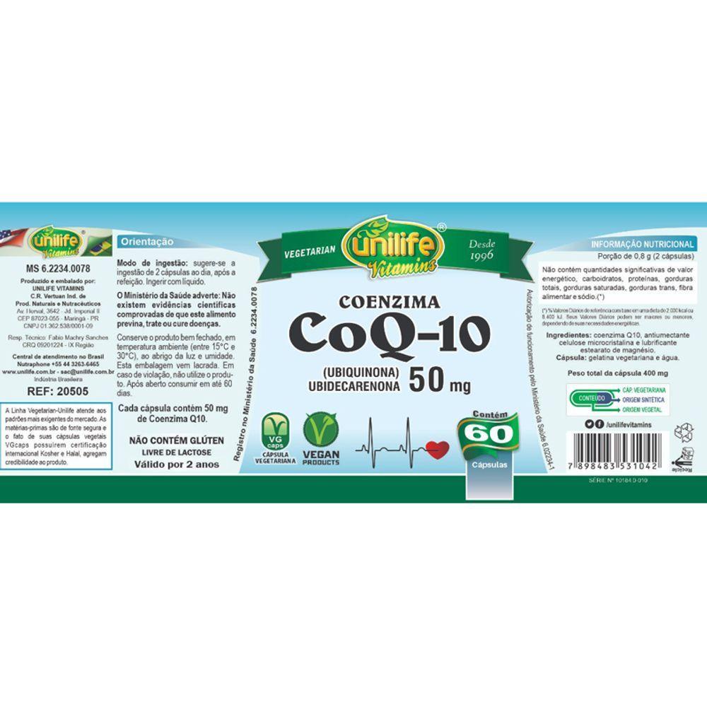 Miniatura Coenzima Coq-10 - 50 Mg Unilife 60 Capsulas Veganas
