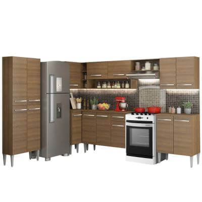 Miniatura Cozinha Completa de Canto Reto Madesa Emilly Moon com Armário e Balcão 15 Portas 1 Gaveta Rustic Cor:Rustic