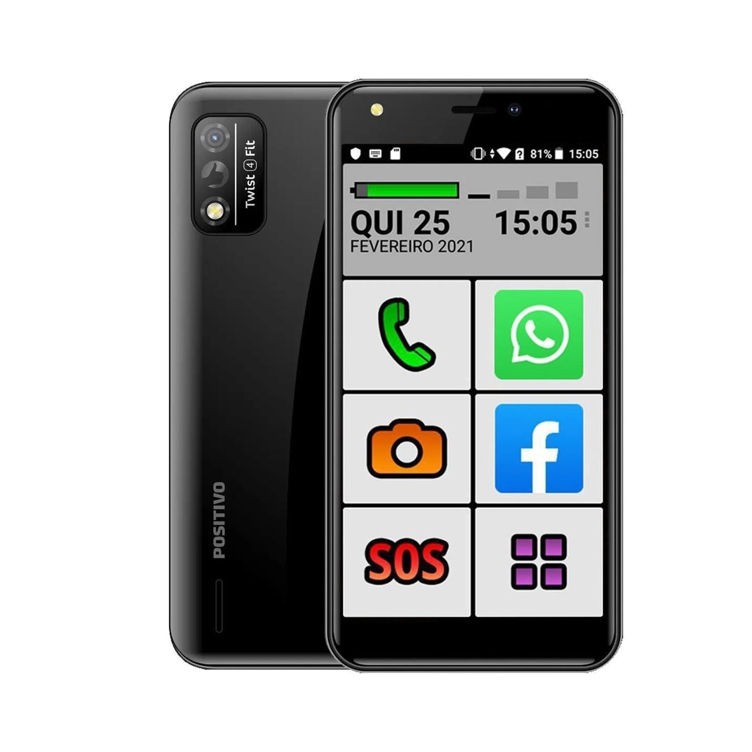 Miniatura Celular Do Idoso Teclas Grandes 32Gb Sos Positivo Preto