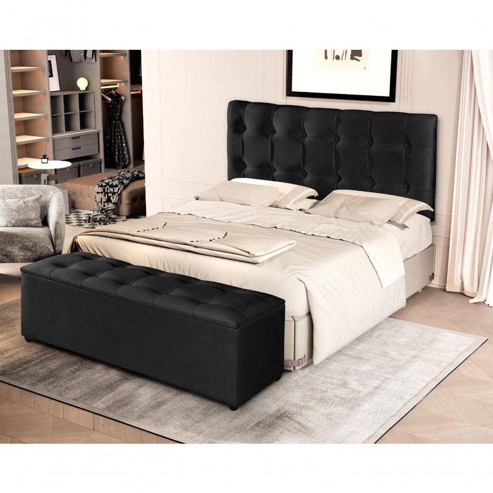 Miniatura Recamier Baú Milão 150 Cm Para Cama Casal Cor Preto