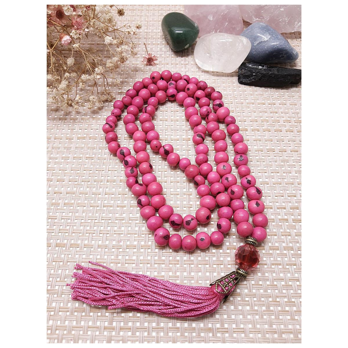 Japamala 108 Contas De Sementes De Açai Cor Rosa Pink Hooponopono