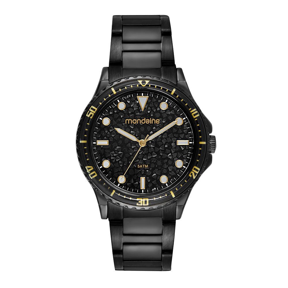 Miniatura Kit Relógio Feminino Preto Elegante Aço Pulseira
