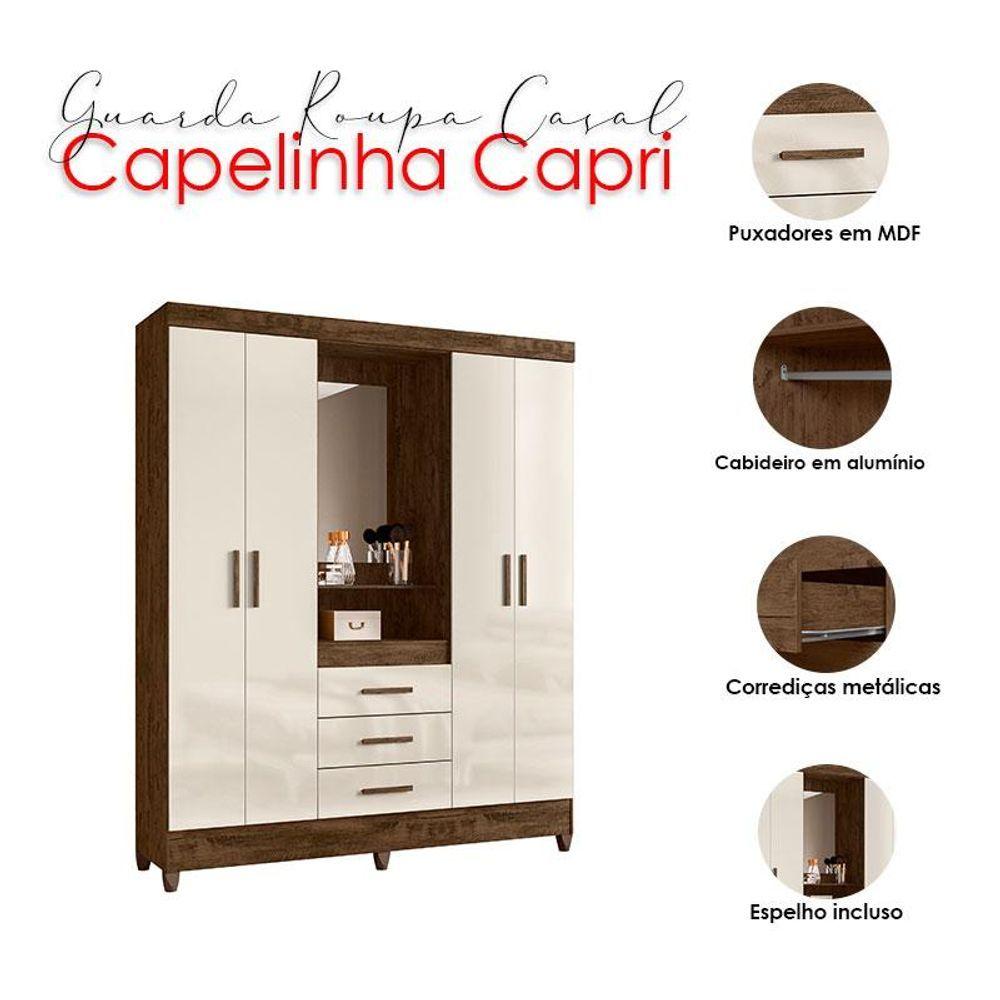 Miniatura Guarda Roupa Casal Capelinha Capri 4 Portas Castanho Wood Off White Com Espelho - Moval