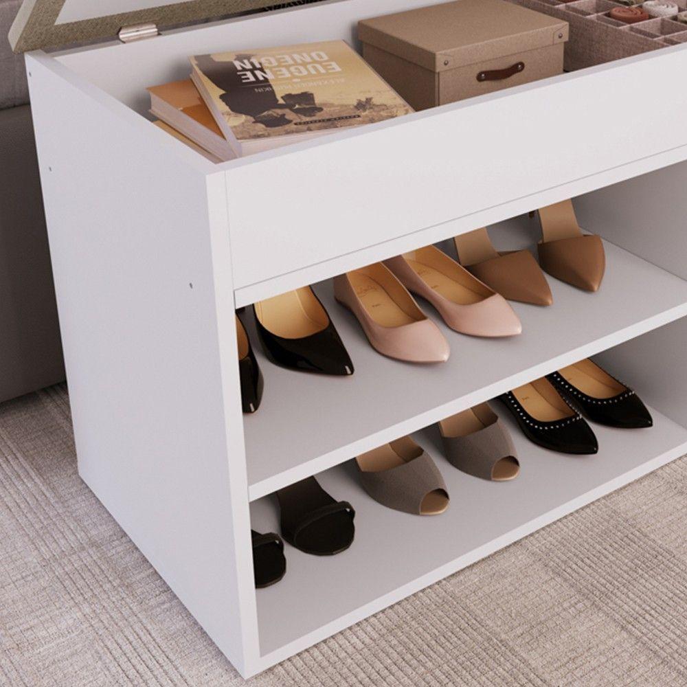 Miniatura Banco Sapateira Baú Sp080 Madeira Branco - Completa Móveis