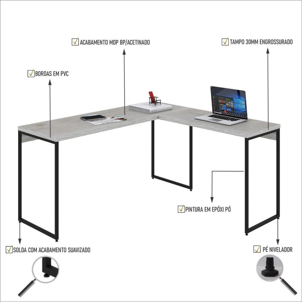 Miniatura Mesa Em L Dynamica Diretor 150x140x75cm Snow Estrutura preta