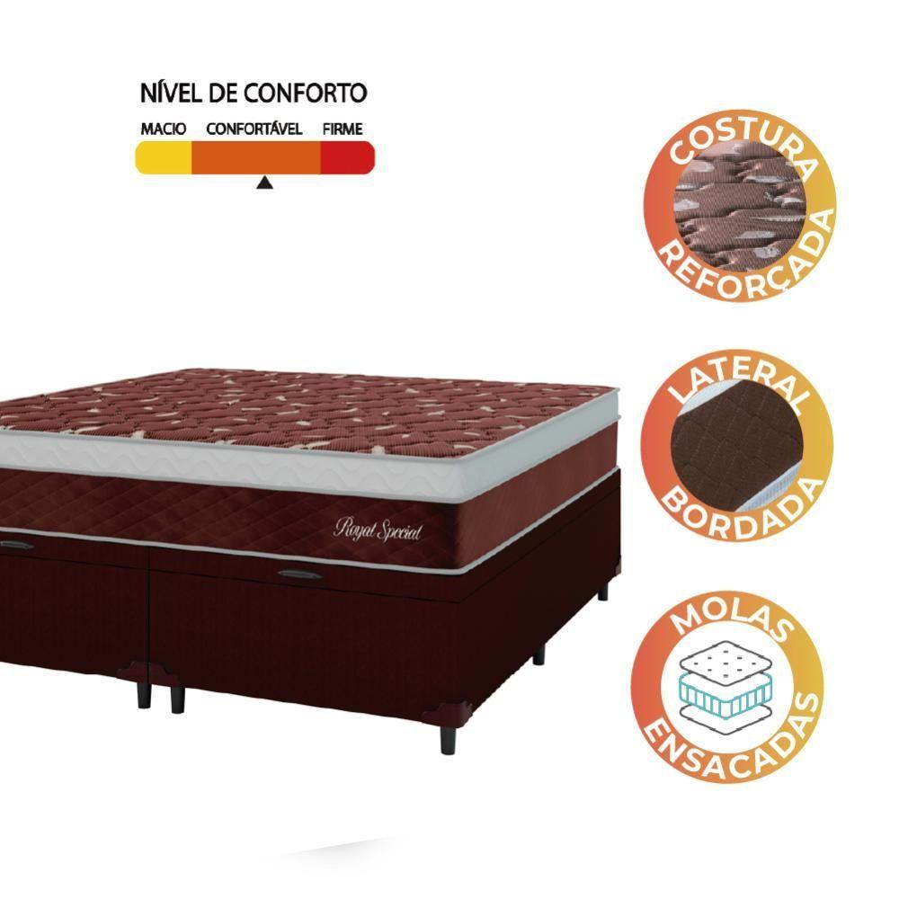 Miniatura Cama Box Baú Casal Queen Colchão Molas Ensacadas Royal 158x198x71cm Marrom / Branco Hellen