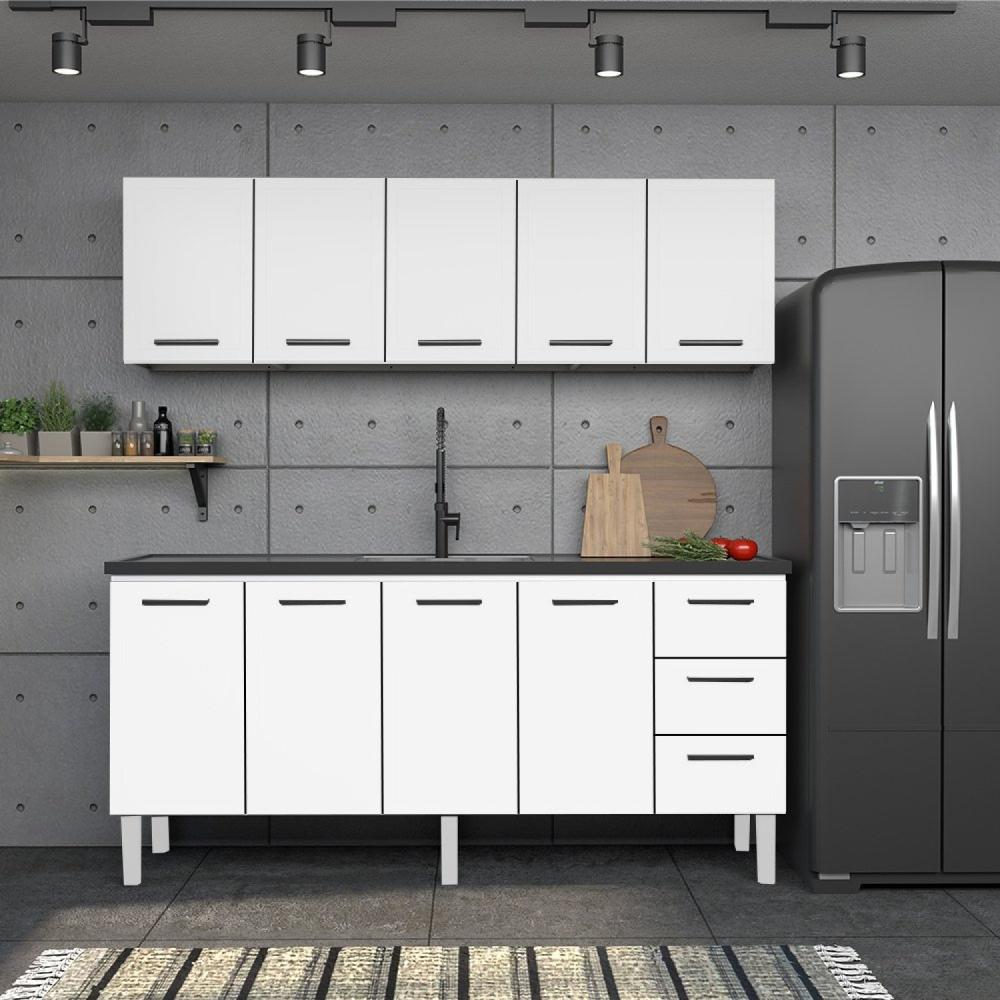 Armário Aéreo de Cozinha em Aço 180cm 3 Portas Vênus Cozimax Branco