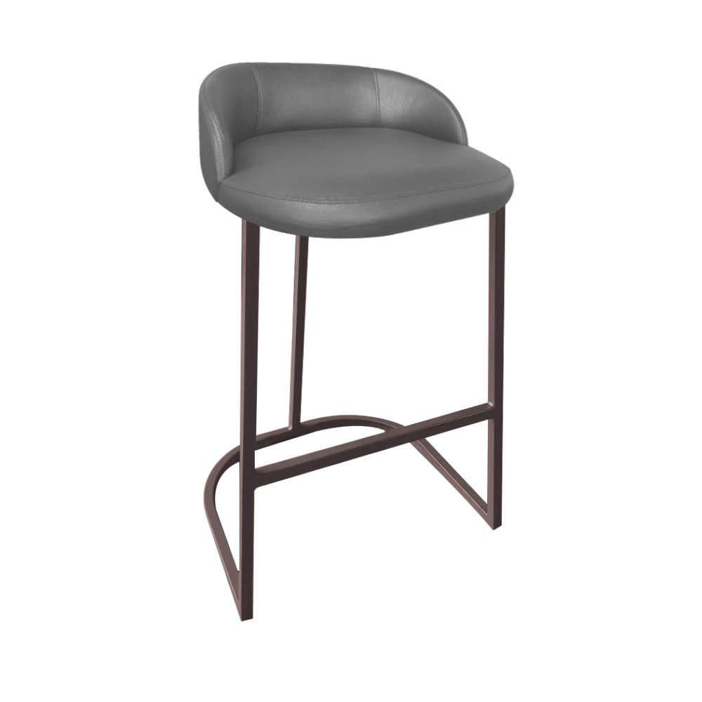 Miniatura Banqueta Betyna Com Encosto Alta Cozinha Bar Balcão Ferro Marrom Corino Cinza - Amey Decor