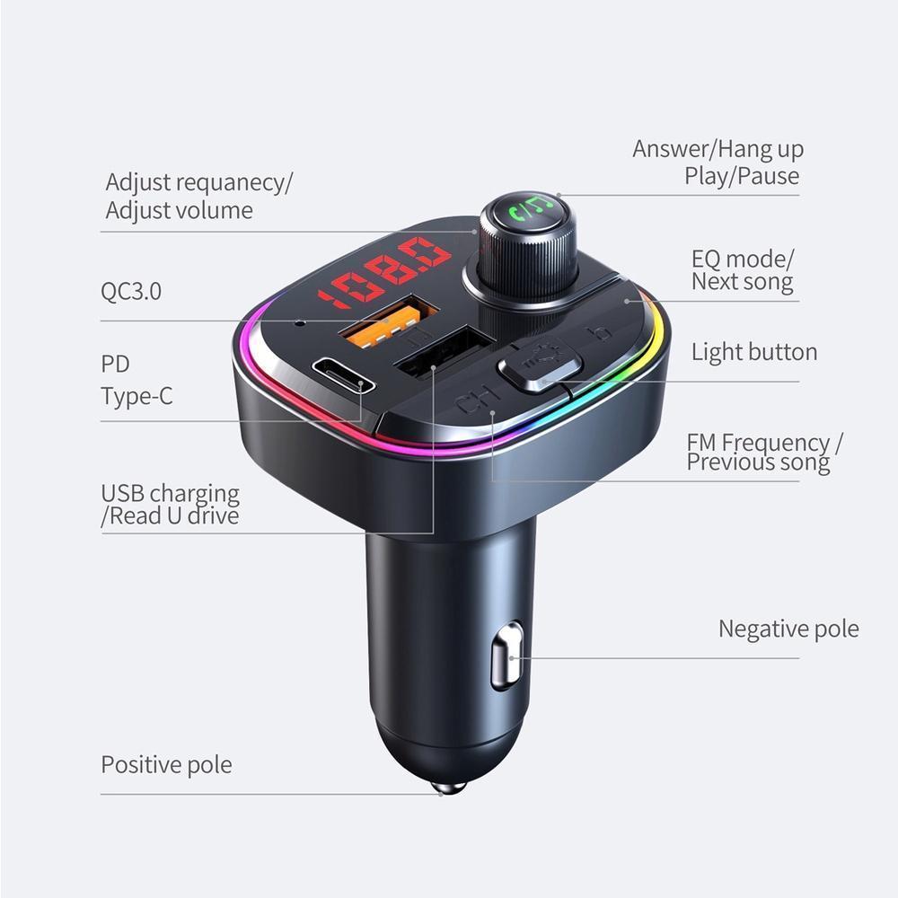 Miniatura Carregador Carro Mp3 Bluetooth Usb Tipoc Chamada Transmissor
