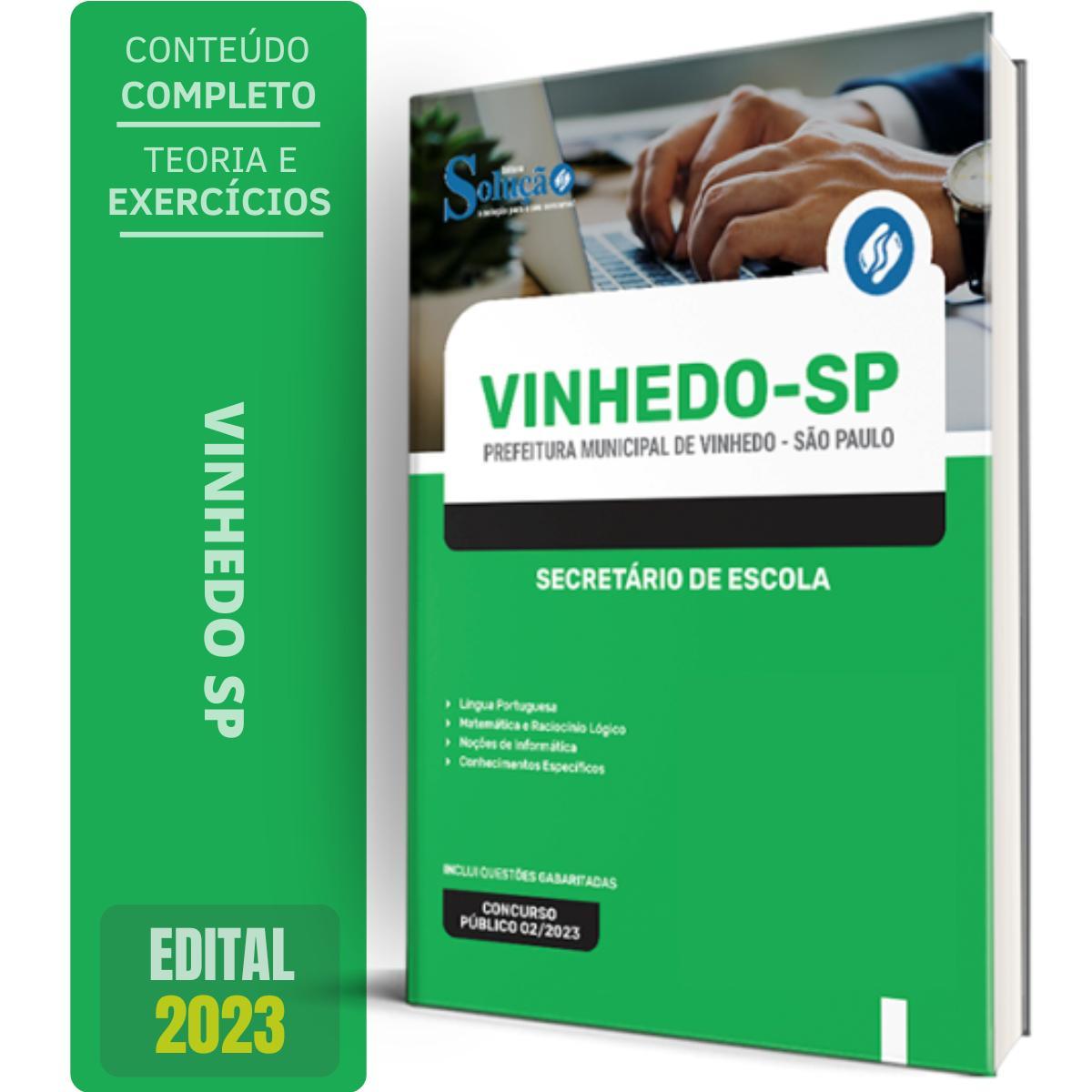 Miniatura Apostila Prefeitura De Vinhedo Sp 2024 - Secretário Escola