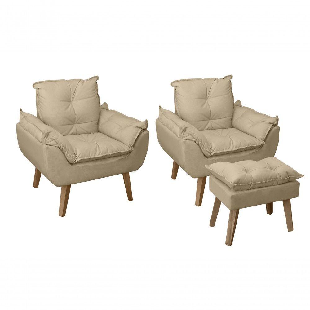 Miniatura Kit 02 Poltrona e Puff Opala Suede Bege Linho