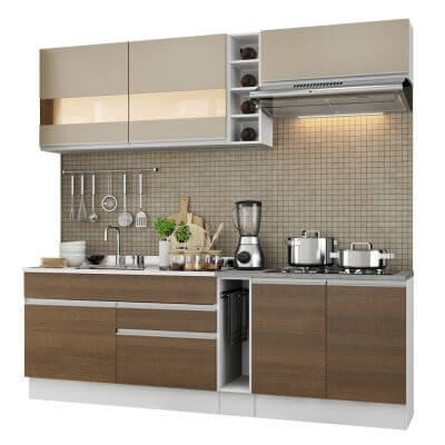 Miniatura Cozinha Completa Madesa Parma com Armário e Balcão (Sem tampo e Pia) Branco/Rustic/Crema Cor:Branco/Rustic/Crema