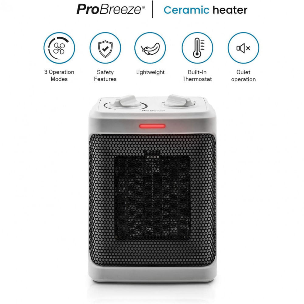 Miniatura Pro Breeze PBH09WUS Aquecedor Elétrico Portátil Silencioso 1 10V1500W Branco