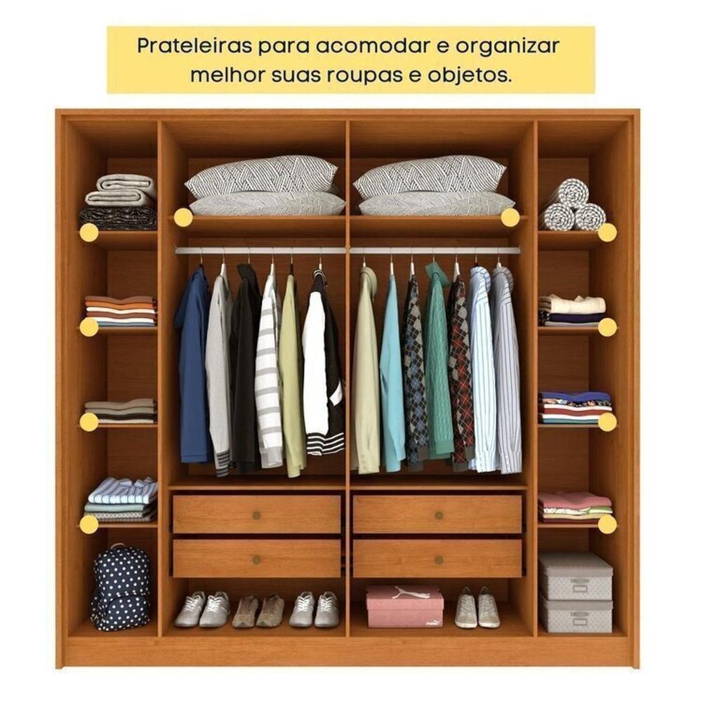 Quarto Completo 1 Guarda-Roupa com Espelho 1 Cômoda Ripado Nova York e 1 Cama Casal Mônaco Espresso Móveis Cinamomo