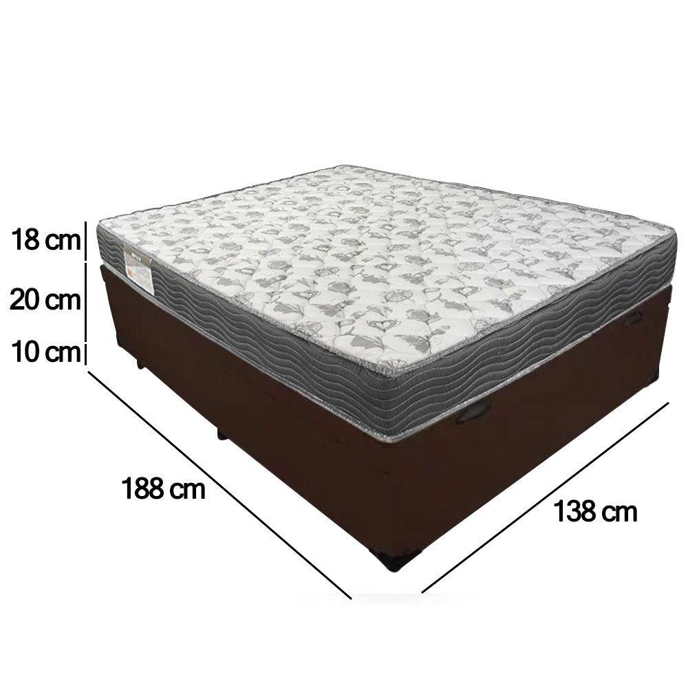 Miniatura Cama Box Baú Casal + Colchão Ortobom Iso 100 Espuma D33 48x138x188 Marrom