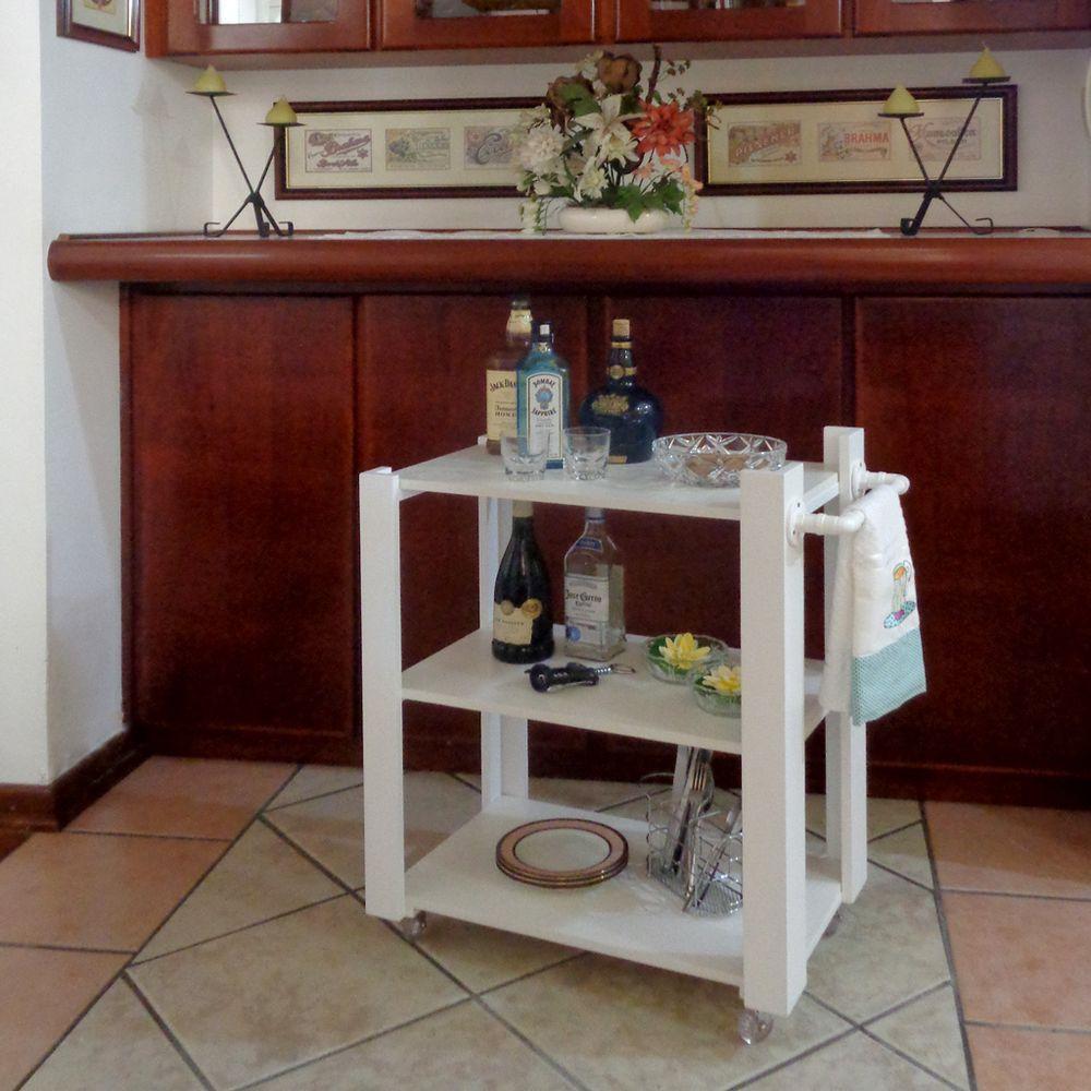 Miniatura Carrinho Bar Adega Mesa Auxiliar De Apoio Churrasqueira Cozinha Sala Multiuso Branco
