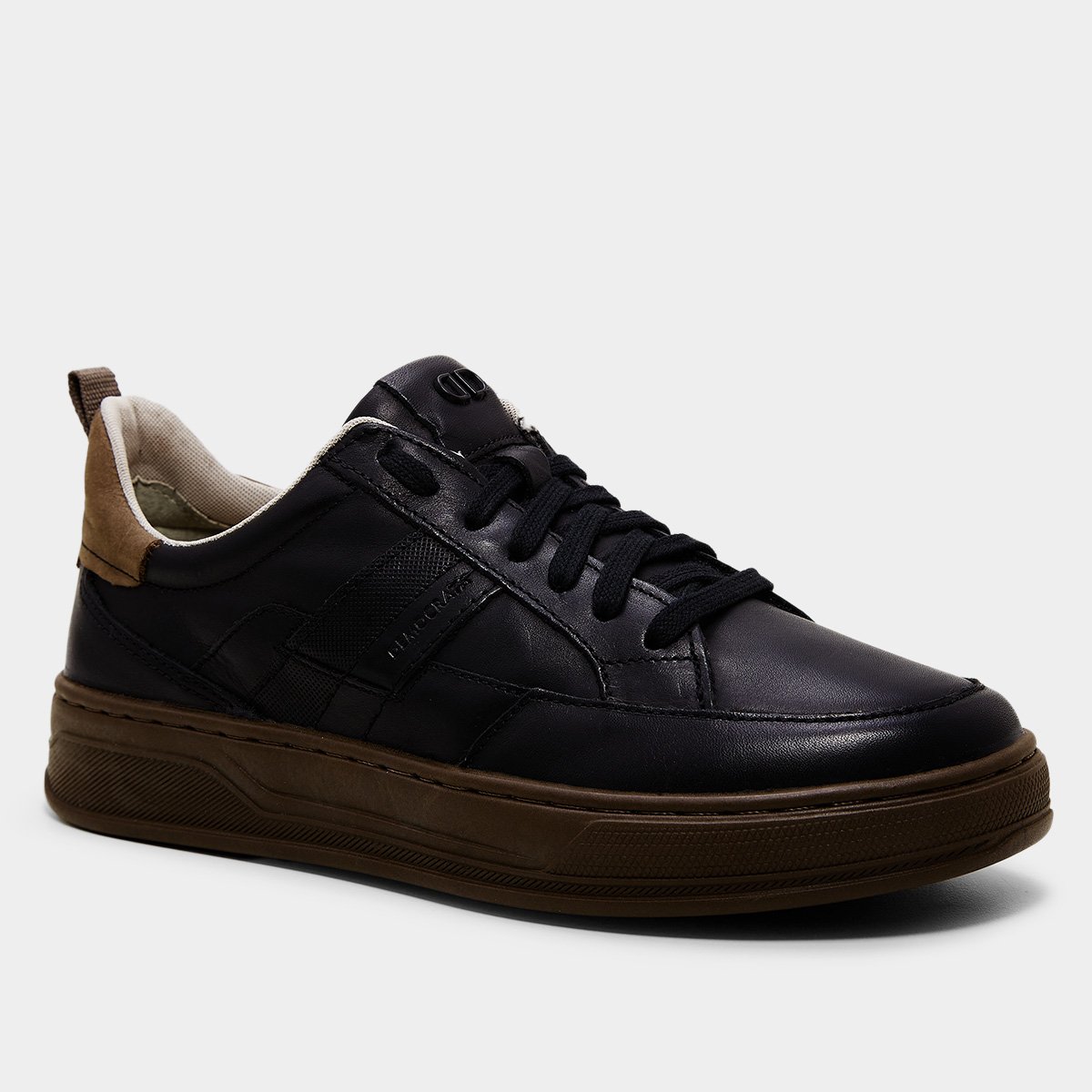 Miniatura Tênis Couro Democrata Bold Masculino Preto+Caramelo - 38