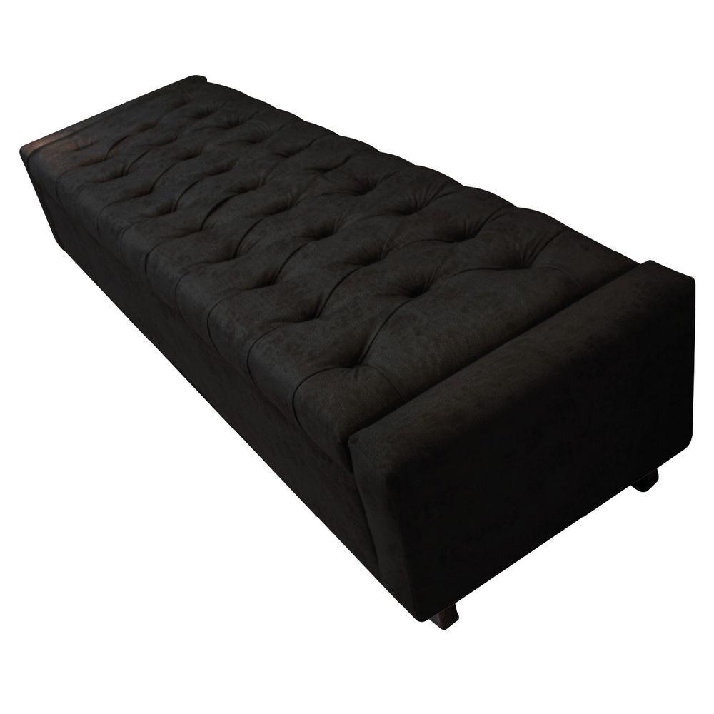 Calçadeira Baú King Everest P02 195cm Para Cama Box Suede Preto