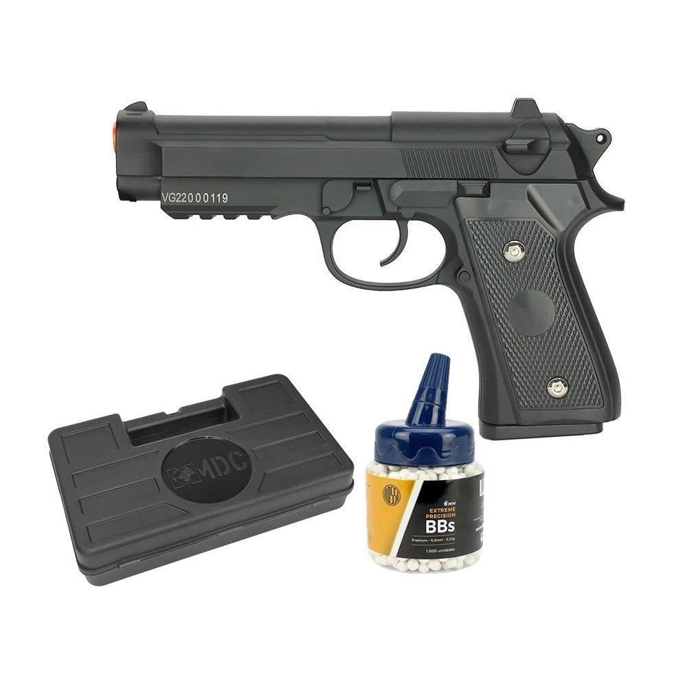 Miniatura Pistola Airsoft Pt92 V22 Full Metal Spring 6mm Bbs Case