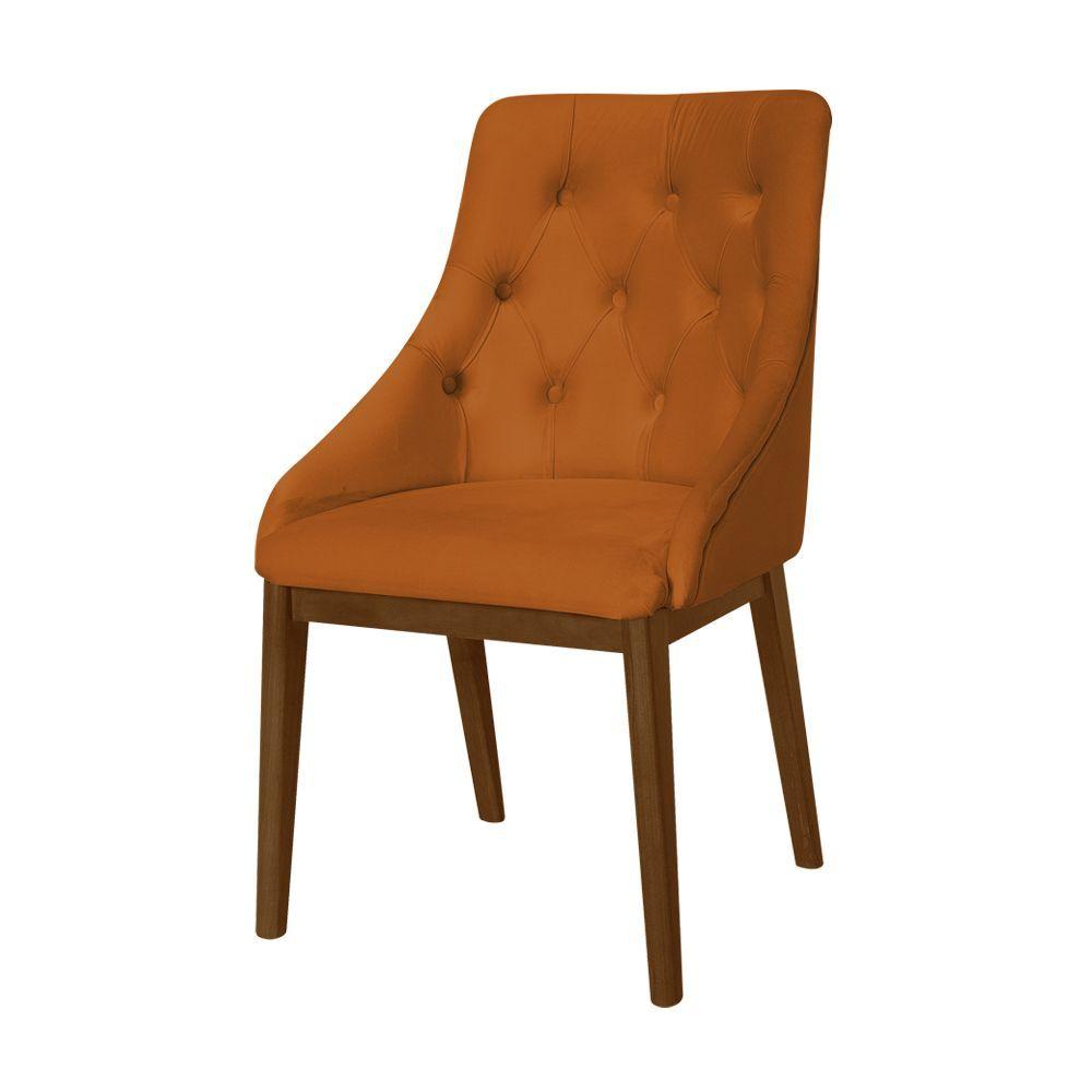 Miniatura Kit 4 Cadeiras De Jantar Elisa Nobre Estofada Capitonê Veludo Terracota Base Madeira Maciça Imbuia
