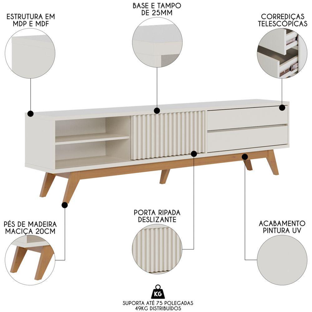 Painel Para Tv 75 Pol Chile E Rack Bancada Itália C05 Off White Matte/freijó - Mpozenato