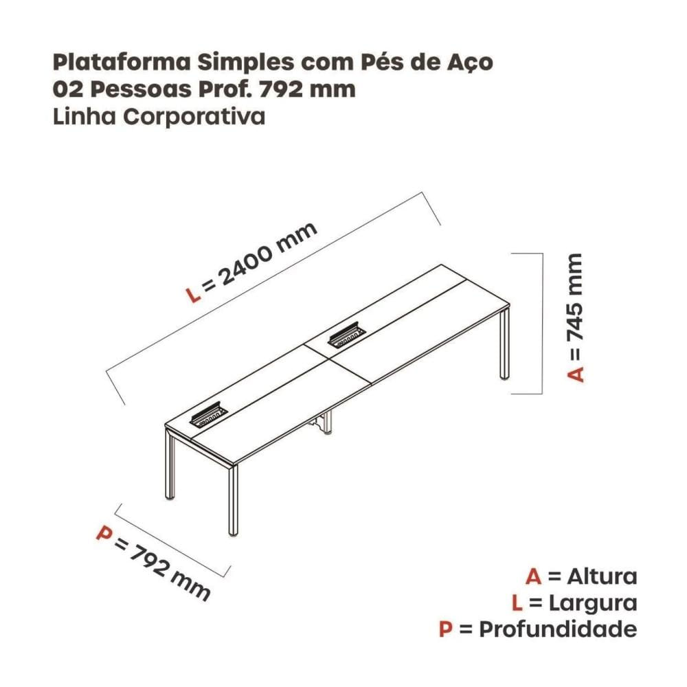 Miniatura Mesa Plataforma para Coworking para 2 Pessoas 120x792 Psc120 Cinza