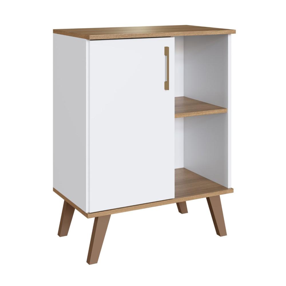 Miniatura Gabinete para Banheiro 60cm com 1 Porta e 2 Prateleiras Ba305 sem Cuba Branco/Mel