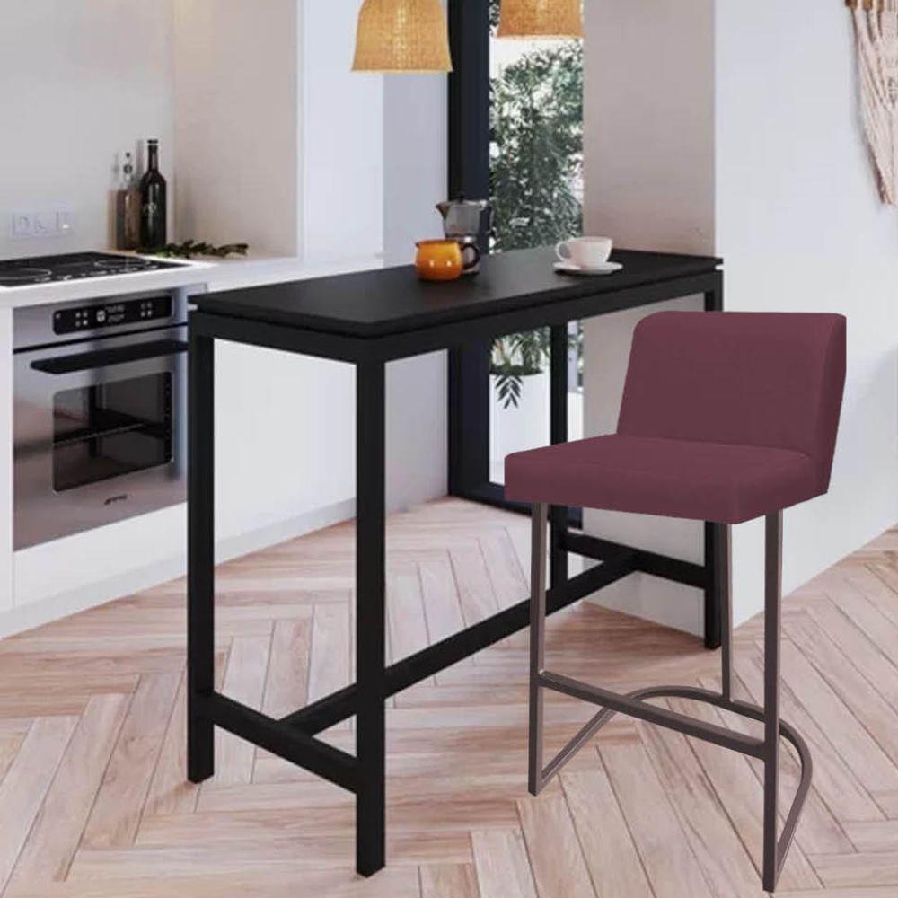 Miniatura Banqueta Com Encosto Noah Luxo Confort Bistrô Cozinha Ferro Marrom Suede Bordô - Amey Decor