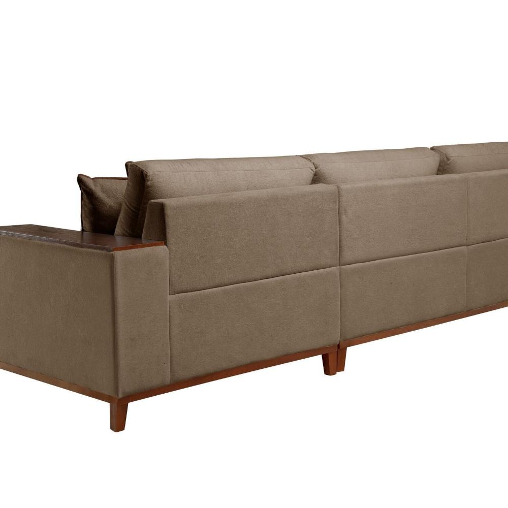 Sofá com Chaise 4 Lugares Veludo 270 Cm Grécia Bege