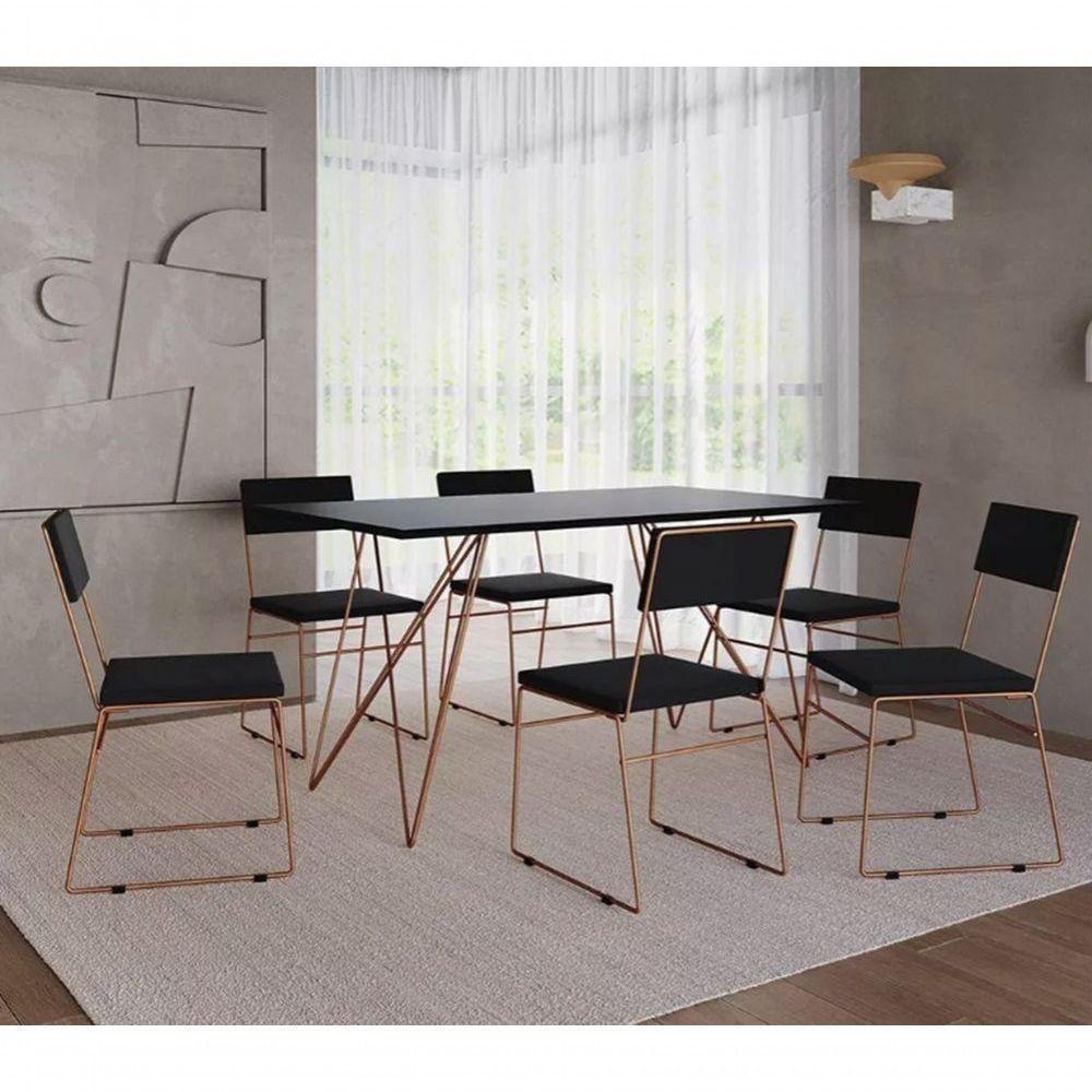 Miniatura Kit 2 Cadeiras De Jantar Estofada Base Cobre Veludo Preto