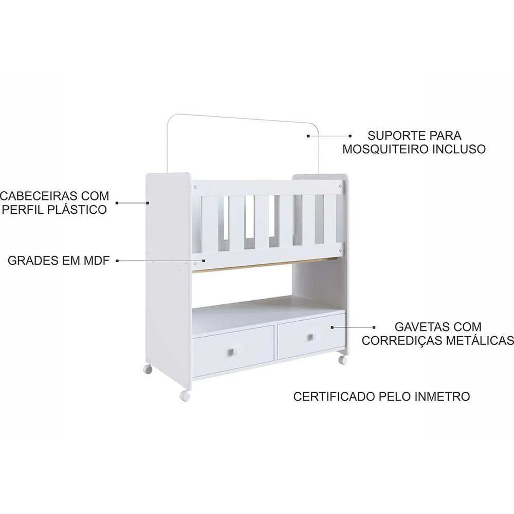 Mini Berço Moisés Colchão Suporte Mosquiteiro Nicho Branco
