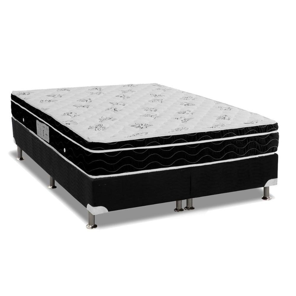 Miniatura Cama Box Queen: Colchão Molas Ortobom Nanolastic Physical Spring + Base Crc Suede Black(158X198)