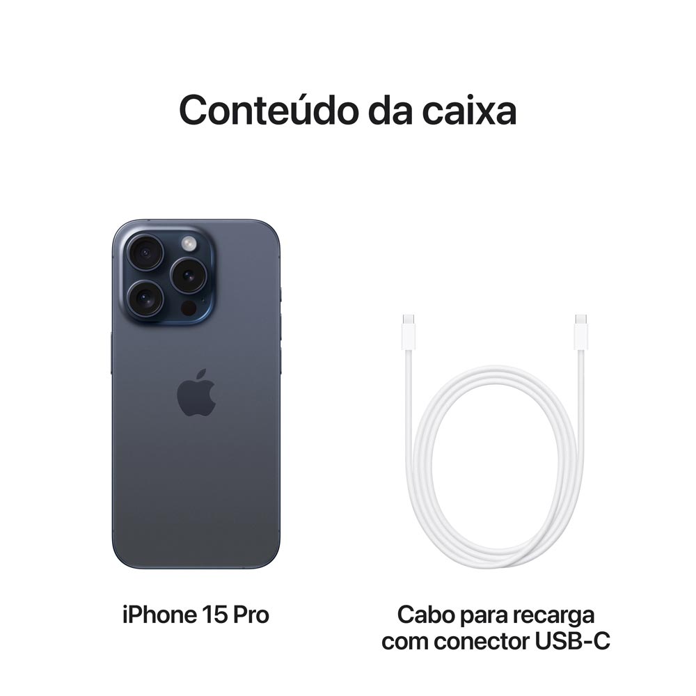 iPhone 15 Pro Apple (512GB) Titânio Azul, Tela de 6,1", 5G e Câmera de 48MP