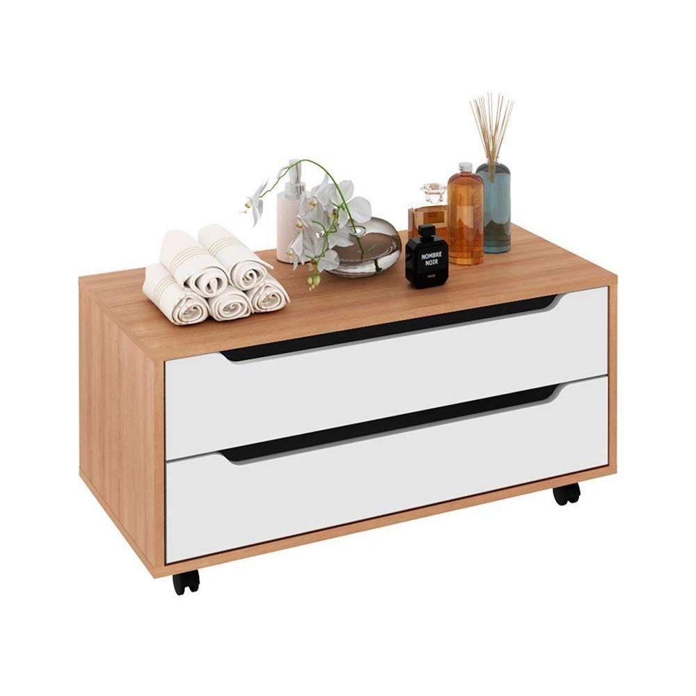 Miniatura Gabinete De Banheiro Com Rodizio Bn3643 Sem Cuba 2 Gavetas 80cm Branco - Tecno Mobili