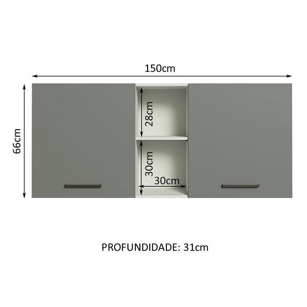 Armário Aéreo 150 Cm 2 Portas E 2 Nichos Branco/Cinza