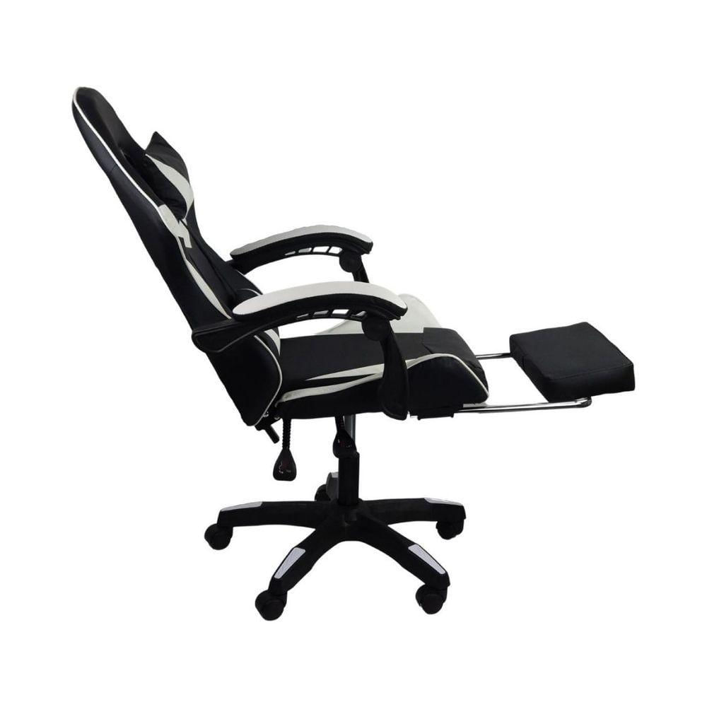 Miniatura Cadeira Gamer Stillus Ergonômica Com Apoio Para Os Pés Preto E Branco