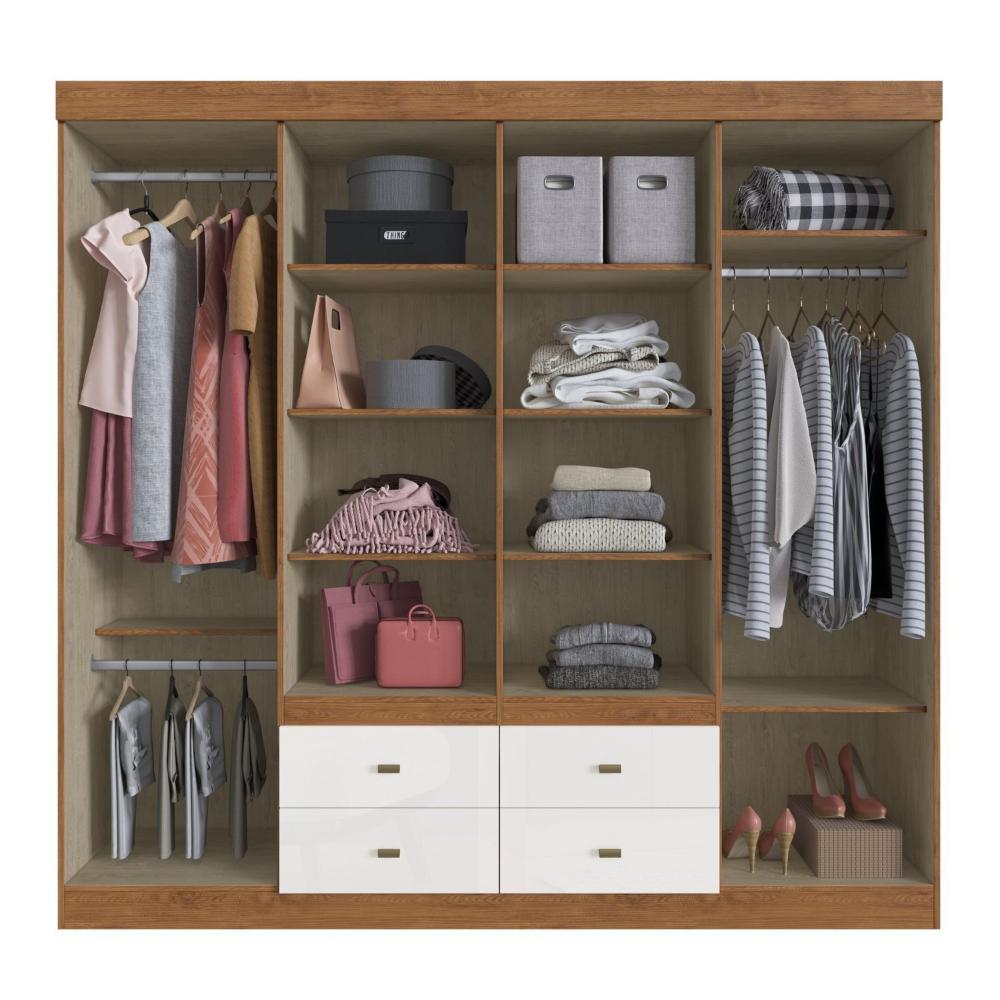 Miniatura Guarda Roupa Casal 8 Portas 4 Gavetas Las Vegas Móveis Doripel Off White/ Nogueira