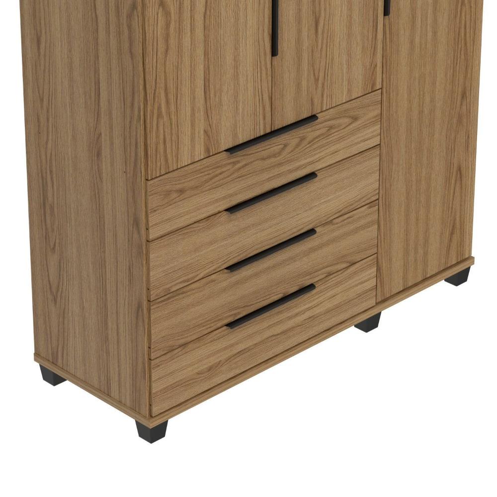 Guarda-roupa Solteiro 3 Portas 4 Gavetas 100% Mdf Allen 136,9 Cm Freijó