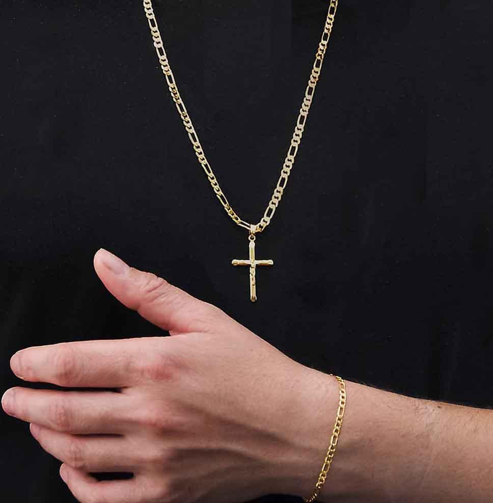 Miniatura Corrente Cordão Masculino 70Cm + Pingente Crucifixo +