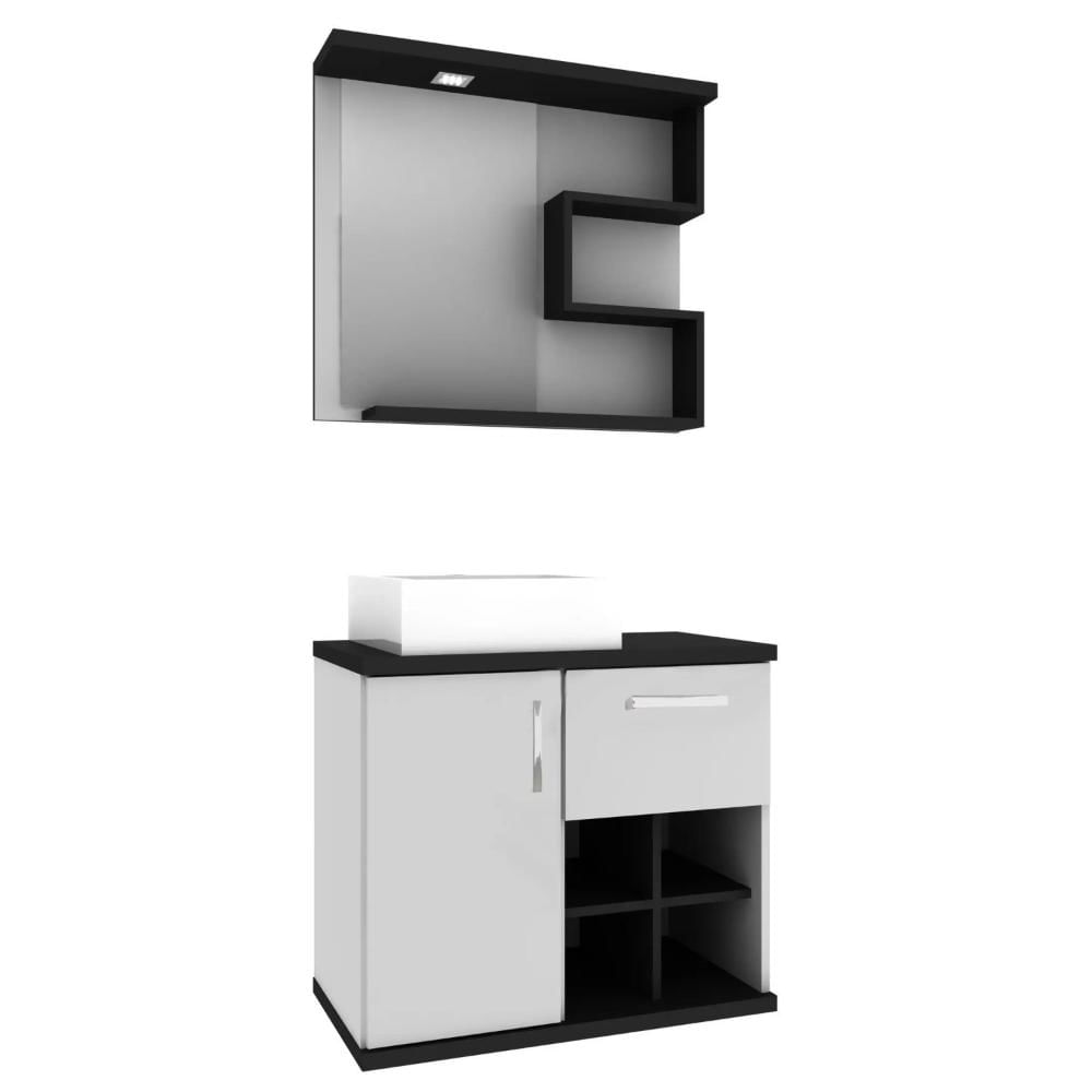Miniatura Conjunto para Banheiro 3 Peças 1 Gabinete com Cuba 1 Armário com Espelho Veneza Móveis Bosi Branco/Preto