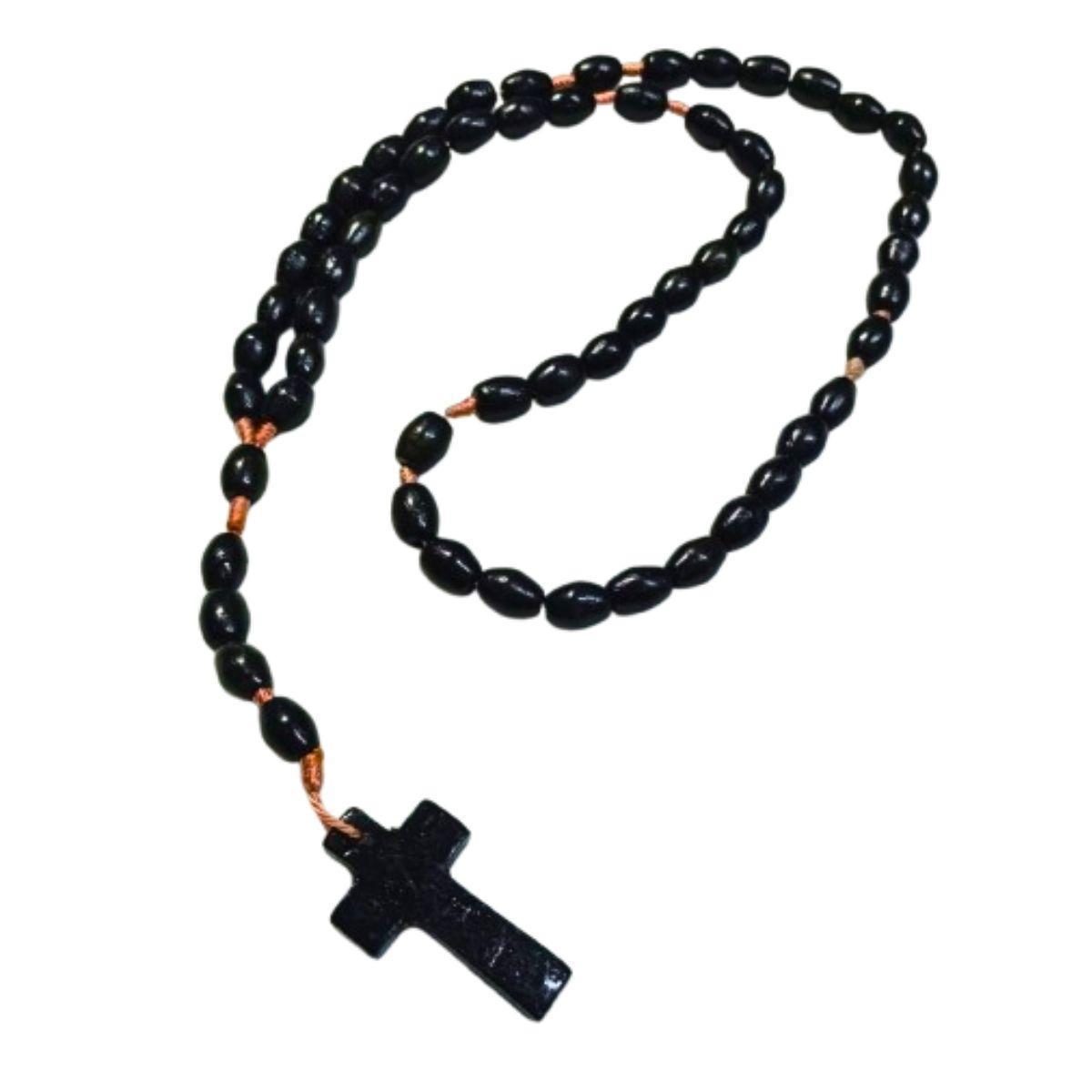 Miniatura Terço De Madeira Imbuia Longo Preto Católico Jesus Exclusivo