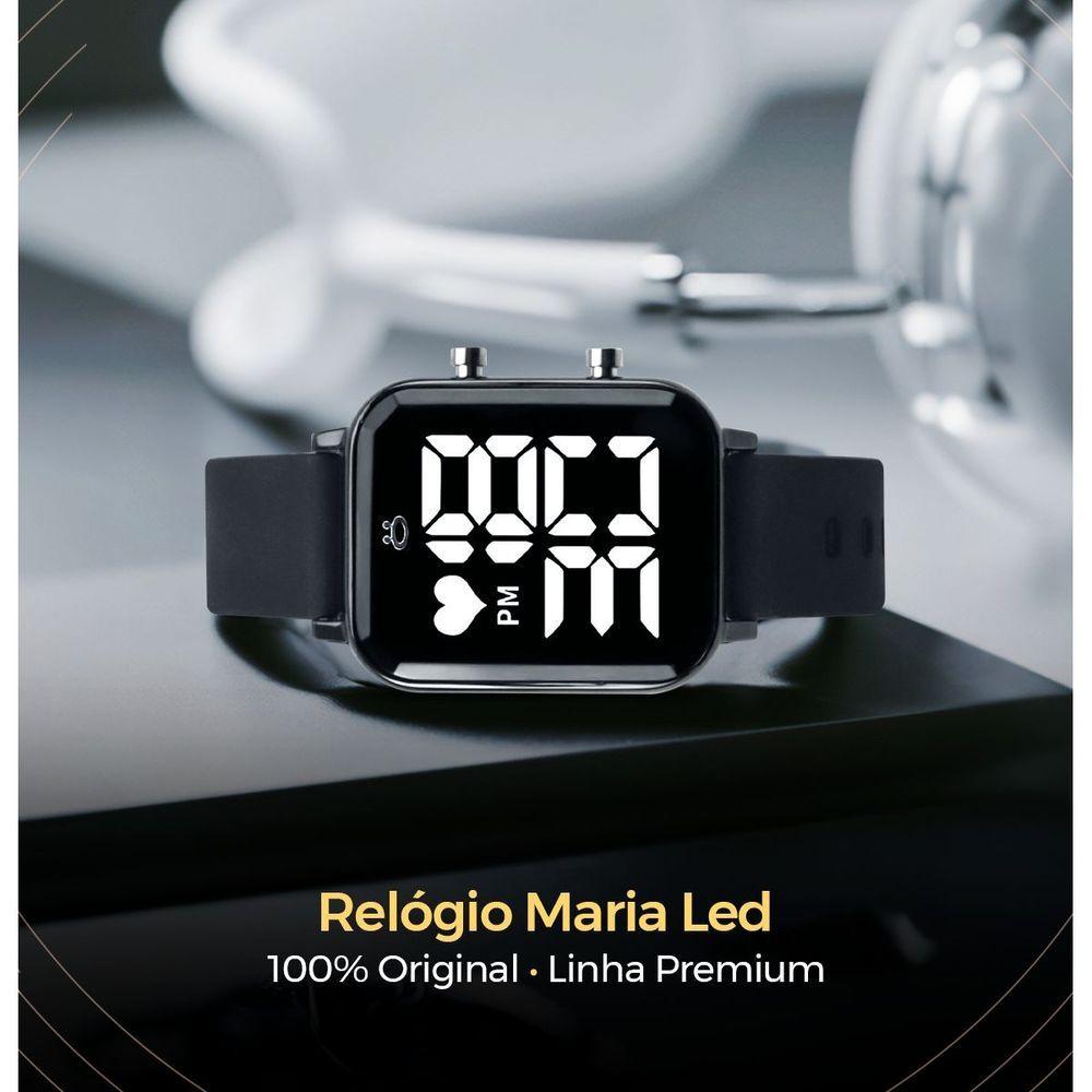 Miniatura Relogio Feminino Aço Inox Digital Led + Caixa + Pulseira Silicone Moda Casual Preto Original