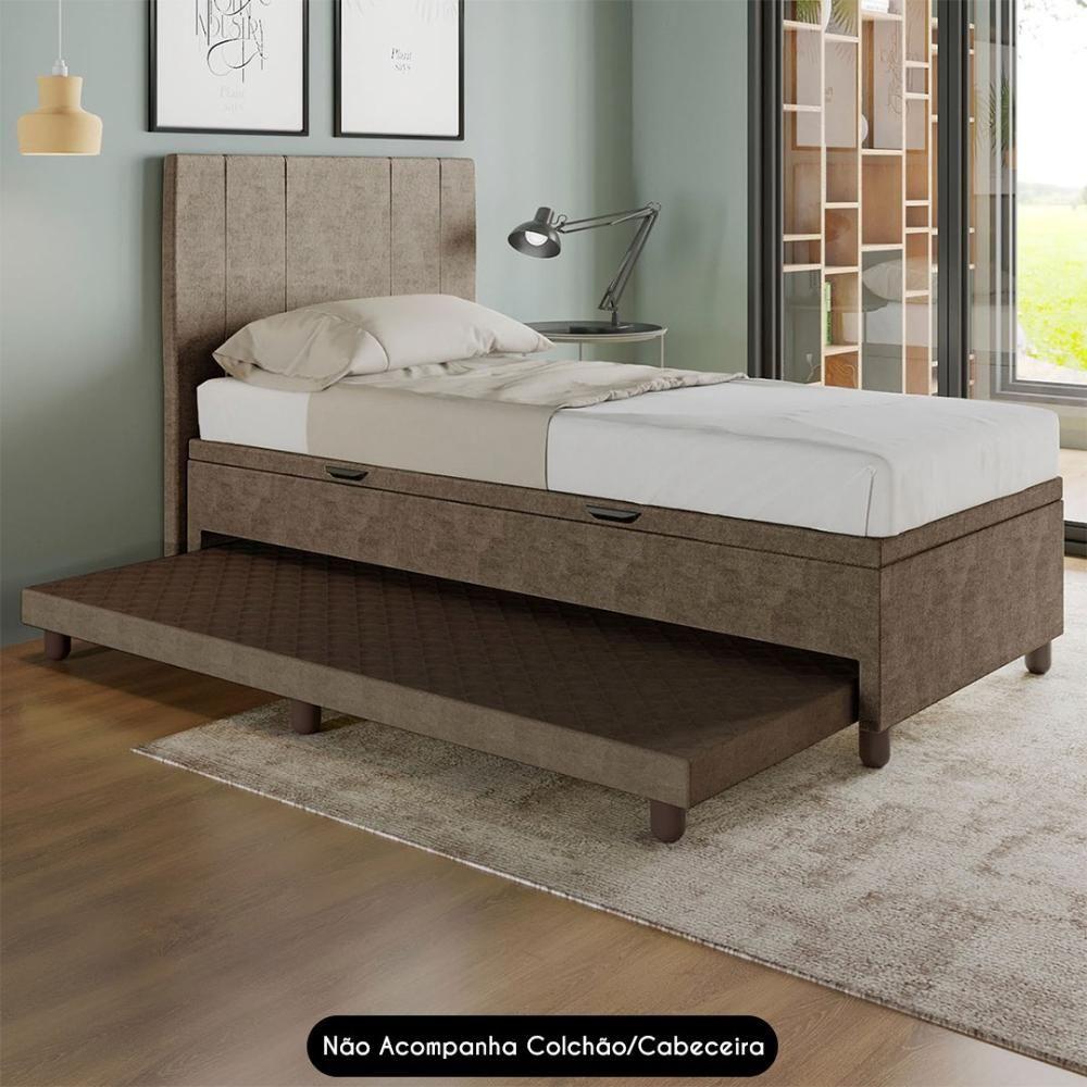 Bicama Box Baú Solteiro 88x188 Cm Samy S05 Veludo Marrom - Mpozenato