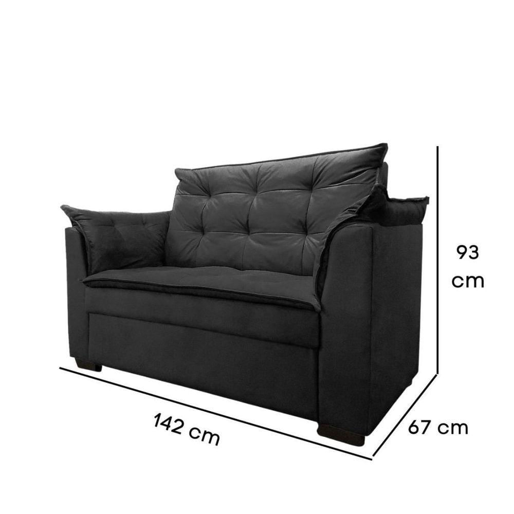 Miniatura Sofá 2 Lugares Para Sala Moderno Confortável ágata Suede preto