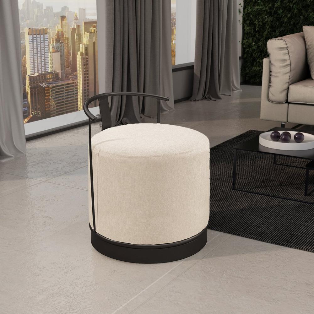 Miniatura Puff Redondo em Linho 50cm com Base ÁQuila Bege Claro