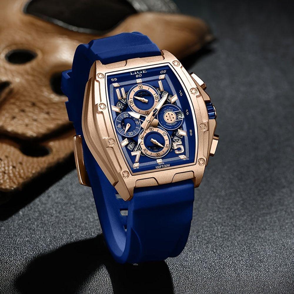 Miniatura Relógio Lige Wine Cask Masculino Multifuncional à Prova D'água Azul