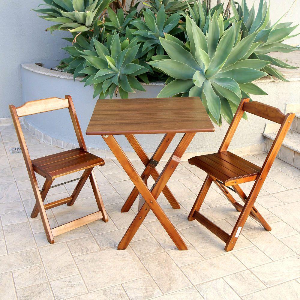 Jogo De Mesa Com 2 Cadeiras Dobravel 70x70 Imbuia Cor: Marrom