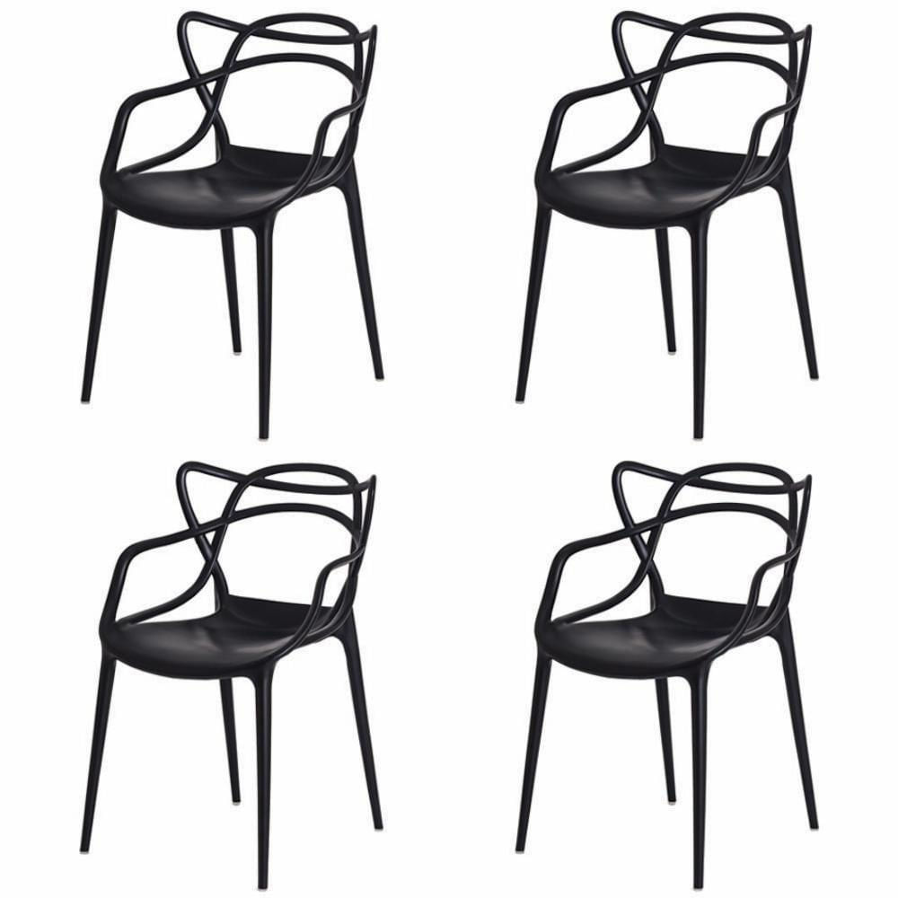 Miniatura Kit 4 Cadeiras Para Sala De Jantar Allegra Empilháveis Pretas Preto