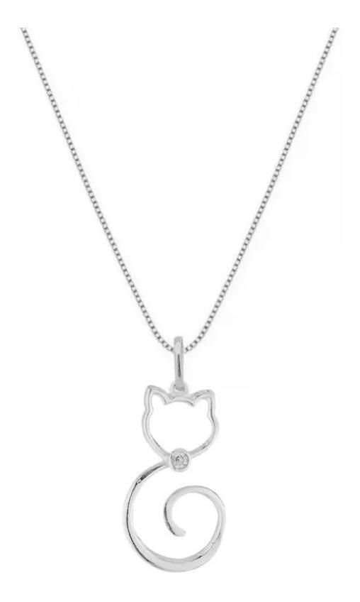 Miniatura Colar Feminino Gatinho Prata 925